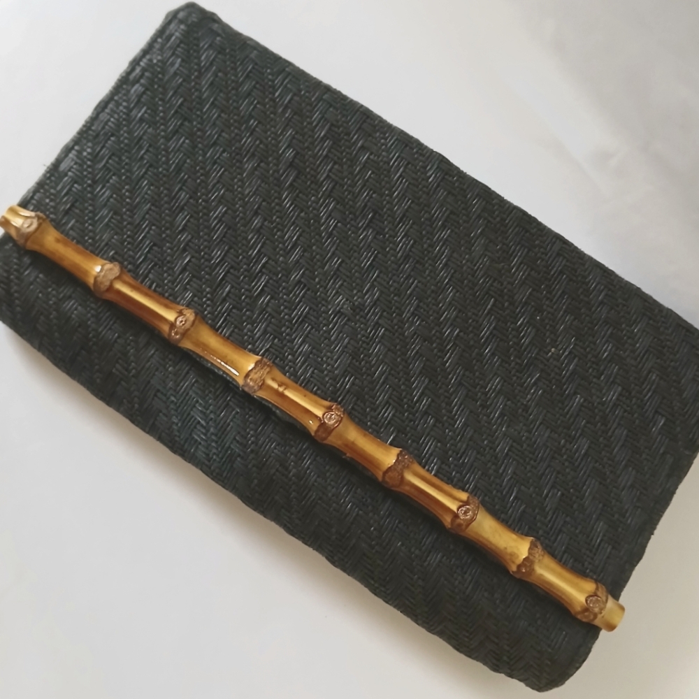Vintage Black Clutch with Bamboo Accent